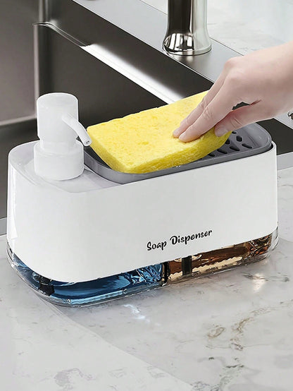 Kitchen Dishwashing Soap Dispenser with Dual Compartments & Sponge Tray (Import Quality)